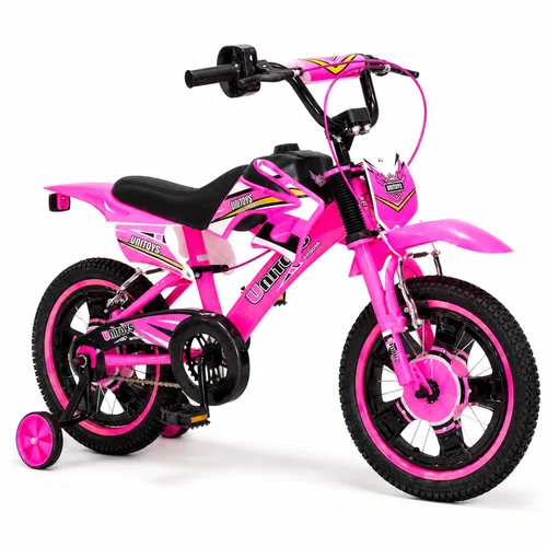 Bicicleta Infantil Moto Cross Aro 16 Rosa Unitoys c/ Rodinhas