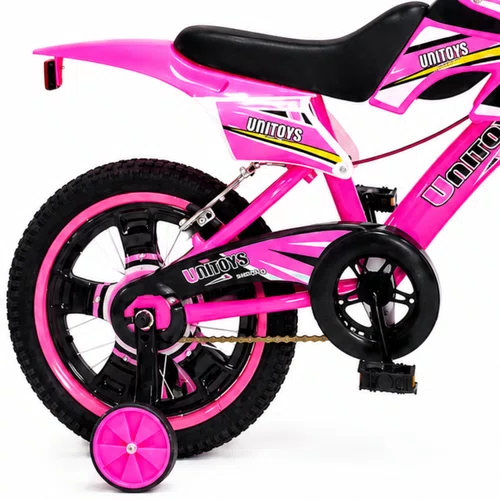 Bicicleta Infantil Moto Cross Aro 16 Rosa Unitoys c/ Rodinhas