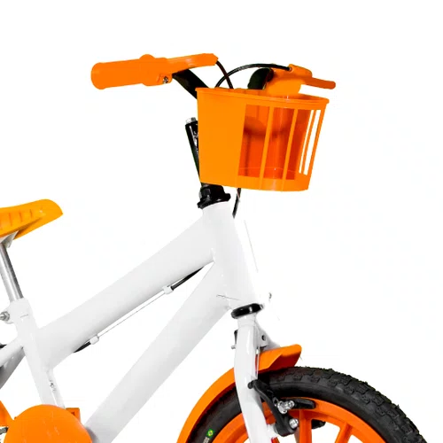 Bicicleta 16 Masculina Branca Infantil Rodas Nylon Laranja