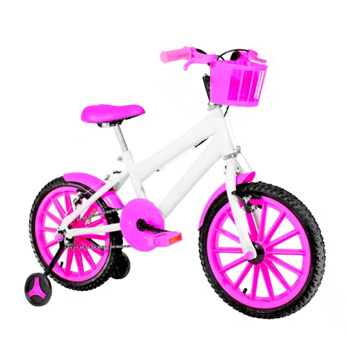 Bicicleta 16 Feminina Branca Infantil Rodas Nylon Pink