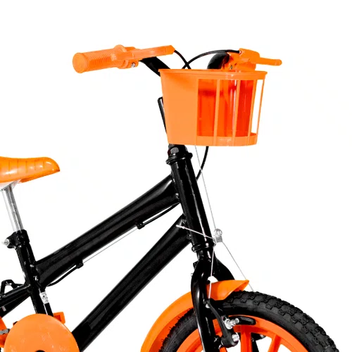 Bicicleta 16 Masculina Preta Infantil Rodas Nylon Laranja