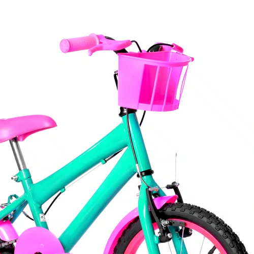 Bicicleta 16 Feminina Verde Água Infantil Aro Alumínio Pink