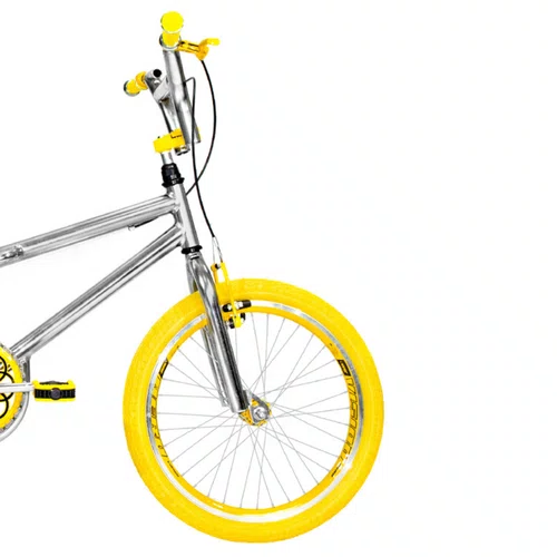 Bicicleta 20 Cromada Cross Aro Aero Amarelo com Pneu Amarelo