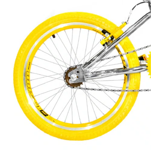 Bicicleta 20 Cromada Cross Aro Aero Amarelo com Pneu Amarelo