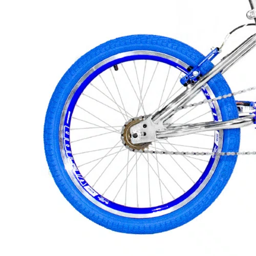 Bicicleta 20 Cromada Cross Aro Aero Azul com Pneu Azul