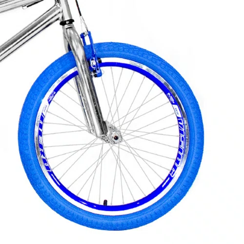 Bicicleta 20 Cromada Cross Aro Aero Azul com Pneu Azul