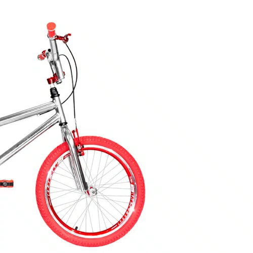 Bicicleta 20 Cromada Cross Aro Aero Vermelho com Pneu Vermelho