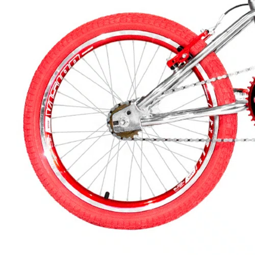 Bicicleta 20 Cromada Cross Aro Aero Vermelho com Pneu Vermelho