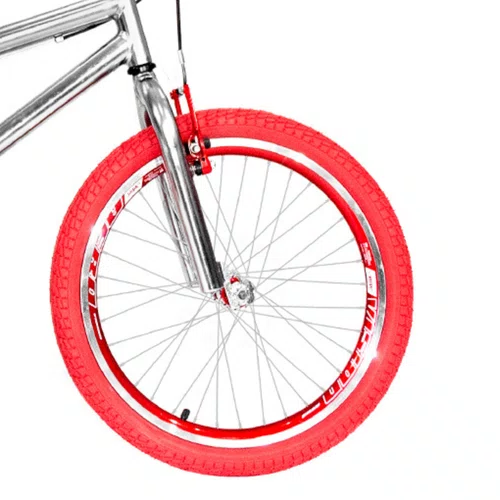 Bicicleta 20 Cromada Cross Aro Aero Vermelho com Pneu Vermelho