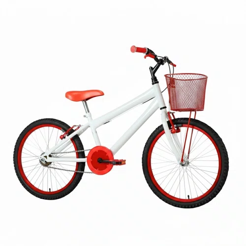 Bicicleta 20 Feminina Branca Infantil Aro Alumínio Vermelho