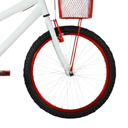 Bicicleta 20 Feminina Branca Infantil Aro Alumínio Vermelho