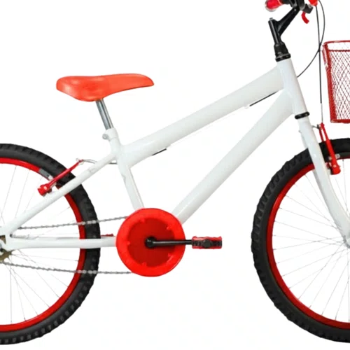 Bicicleta 20 Feminina Branca Infantil Aro Alumínio Vermelho