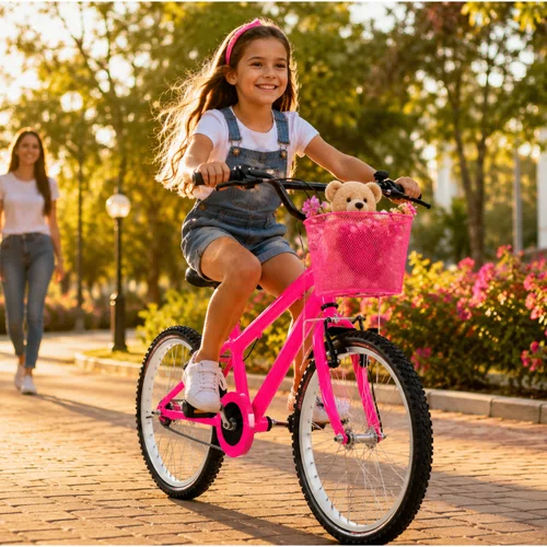 Bicicleta 20 Feminina Rosa Neon Infantil Aro Alumínio