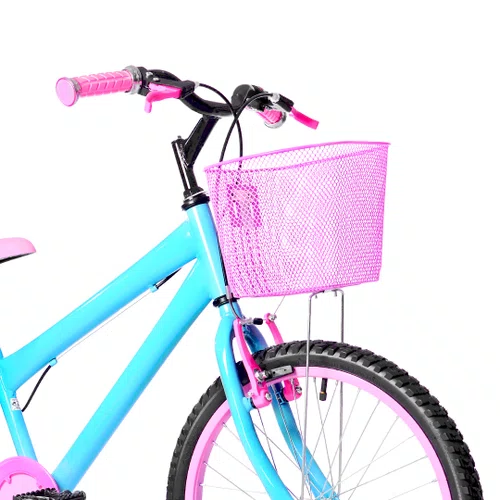 Bicicleta 20 Feminina Azul Claro Infantil Aro Alumínio Rosa