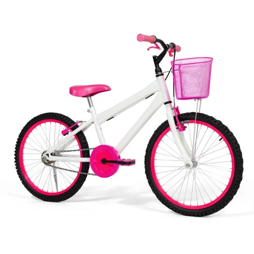 Bicicleta 20 Feminina Branca Infantil Aro Alumínio Pink