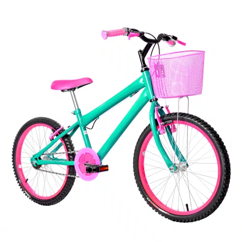 Bicicleta 20 Feminina Verde Água Infantil Aro Alumínio Pink