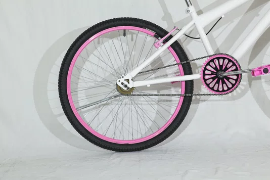 Bicicleta 24 Feminina Branca Aro Alumínio Rosa