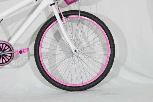 Bicicleta 24 Feminina Branca Aro Alumínio Rosa
