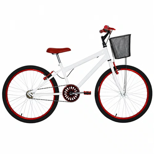 Bicicleta 24 Feminina Branca Aro Alumínio Vermelho