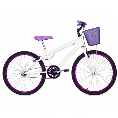 Bicicleta 24 Feminina Branca Aro Alumínio Violeta