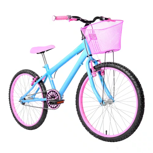 Bicicleta 24 Feminina Azul Claro Aro Alumínio Rosa