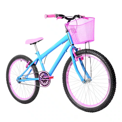 Bicicleta 24 Feminina Azul Claro Aro Aero Rosa