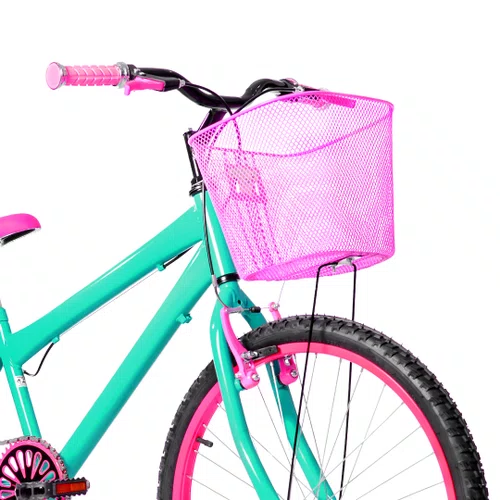Bicicleta 24 Feminina Verde Agua Aro Alumínio Pink