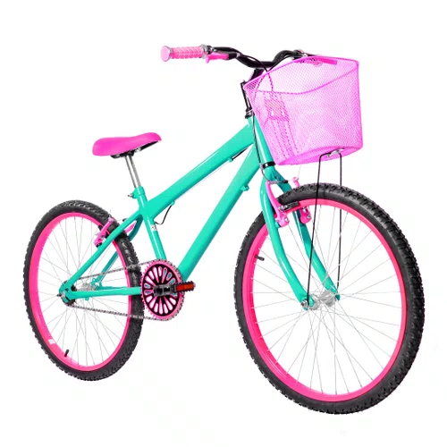 Bicicleta 24 Feminina Verde Agua Aro Alumínio Pink