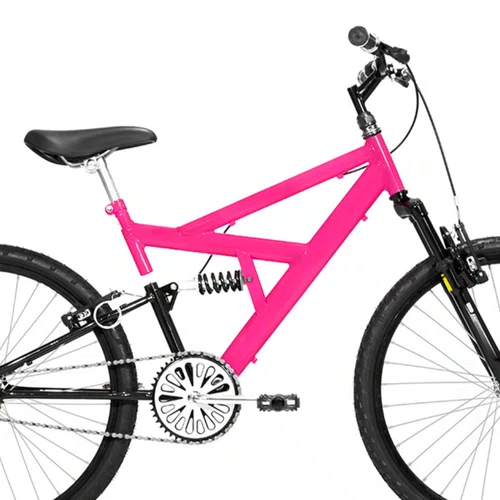 Bicicleta 24 Rosa Chiclete/Preto Full Suspensão Aro Aluminio Preto