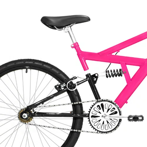 Bicicleta 24 Rosa Chiclete/Preto Full Suspensão Aro Aluminio Preto
