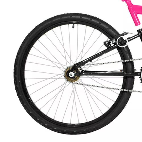Bicicleta 24 Rosa Chiclete/Preto Full Suspensão Aro Aluminio Preto
