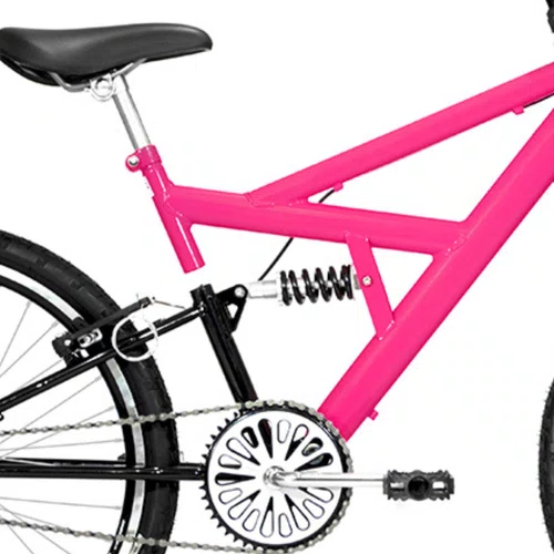 Bicicleta 24 Rosa Chiclete/Preto Full Suspensão Aro Aero Preto