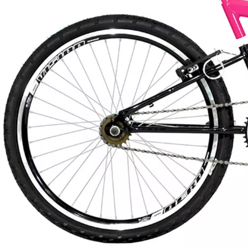 Bicicleta 24 Rosa Chiclete/Preto Full Suspensão Aro Aero Preto