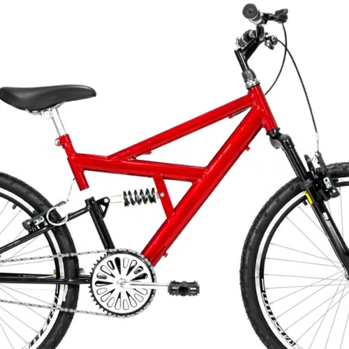 Bicicleta 24 Vermelho/Preto Full Suspensão Aro Aero Preto
