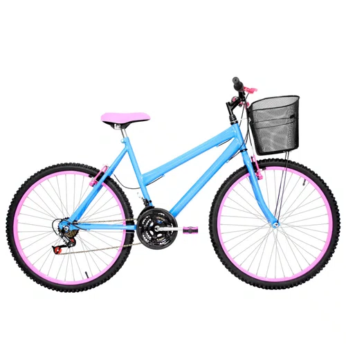 Bicicleta 26 Azul Claro Urbana Rebaixada Aro Aluminio Rosa 18 Marchas
