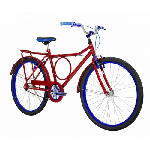 Bicicleta 26 Masculina Vermelha Barra Circular Aro Alumínio Azul