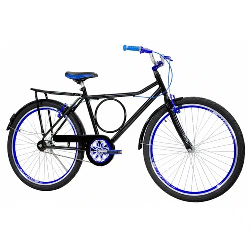 Bicicleta 26 Masculina Preta Barra Circular Aro Aero Azul