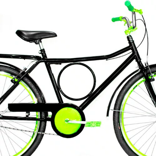 Bicicleta 26 Preta Barra Circular Aro Aero Verde Neon