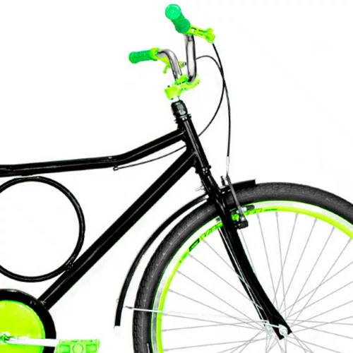 Bicicleta 26 Preta Barra Circular Aro Aero Verde Neon