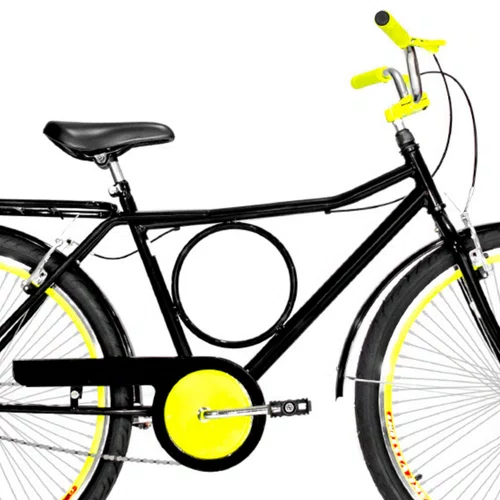 Bicicleta 26 Preta Barra Circular Aro Aero Amarelo 72 Raios