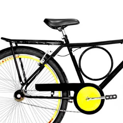 Bicicleta 26 Preta Barra Circular Aro Aero Amarelo 72 Raios