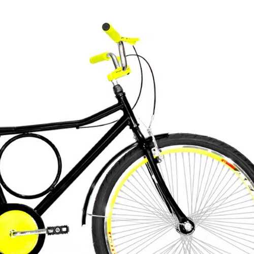 Bicicleta 26 Preta Barra Circular Aro Aero Amarelo 72 Raios