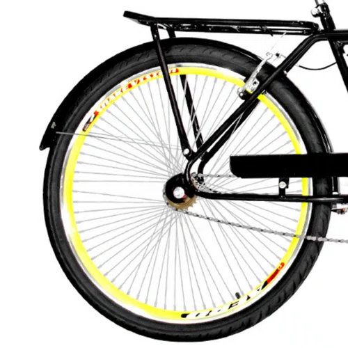 Bicicleta 26 Preta Barra Circular Aro Aero Amarelo 72 Raios