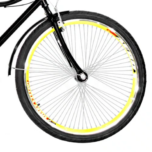 Bicicleta 26 Preta Barra Circular Aro Aero Amarelo 72 Raios