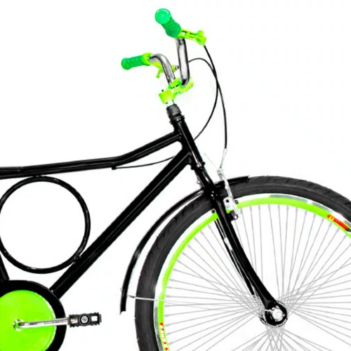 Bicicleta 26 Preta Barra Circular Aro Aero Verde Neon 72 Raios