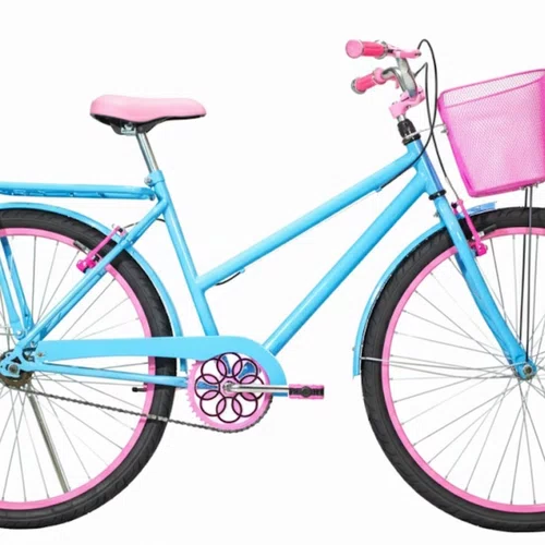 Bicicleta 26 Feminina Azul Claro Poti Aro Alumínio Rosa