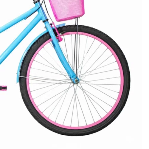 Bicicleta 26 Feminina Azul Claro Poti Aro Alumínio Rosa
