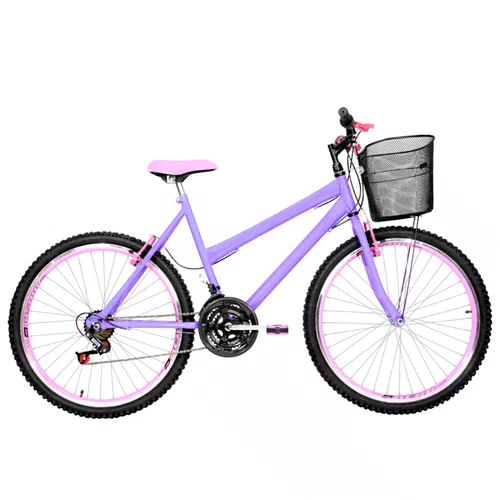 Bicicleta 26 Lilas Urbana Rebaixada Aro Aero Rosa 18 Marchas