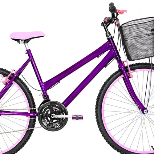Bicicleta 26 Feminina Violeta Urbana Alumínio  Rosa 18 Marchas