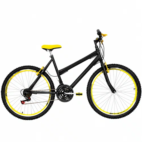 Bicicleta 26 Preta Urbana Rebaixada Aro Aero Amarelo 18 Marchas
